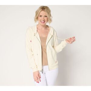 Peace Love World Women's Top Sz L French Terry Embroidered Zip White A686984